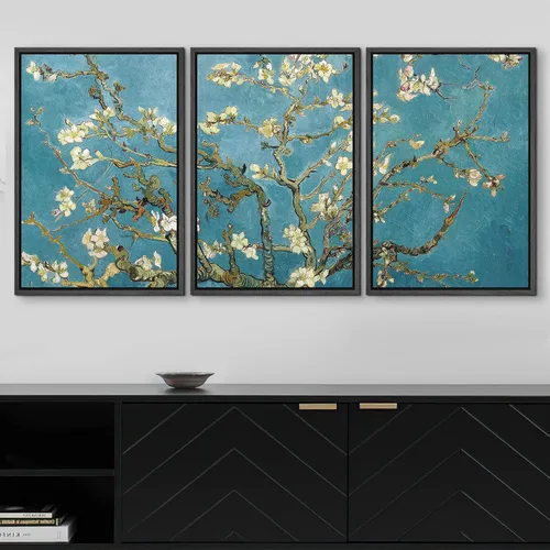 Vista 3 de wall26 Lienzo enmarcado para pared, juego de arte con flores de almendra de Vincent Van Gogh, naturaleza, ilustraciones de área silvestre, bellas