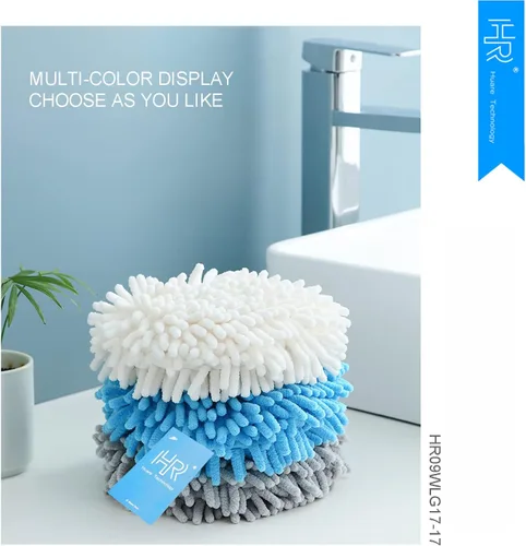 Vista 3 de HR Huare Technology Toallas de mano de chenilla, bola mullida de felpilla ultra absorbente, secado instantáneo, toalla de mano suave como la nube