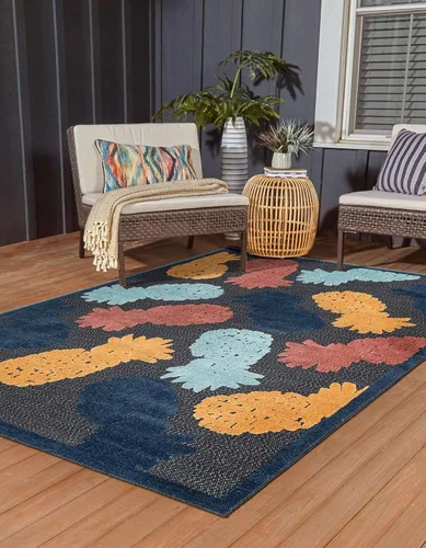 Vista 3 de Unique Loom Belize Outdoor Collection - Alfombra rectangular de 2 x 3 pies 1 pulgada, color negro y rojo óxido