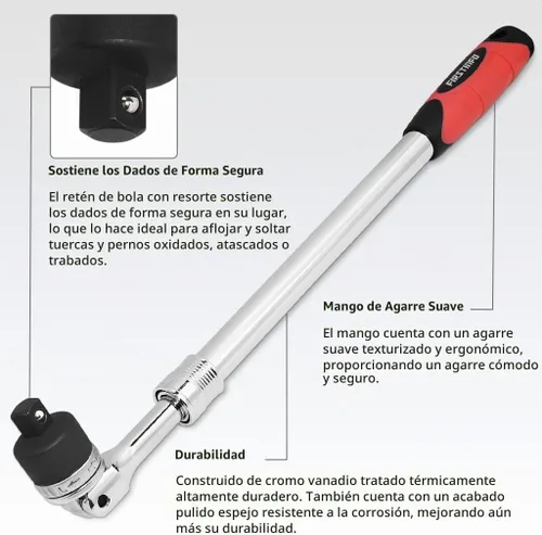 Vista 5 de FIRSTINFO Barra Extensible de 1/2" de Impulso con Trinquete, Longitud de 17.2 a 22.7 pulgadas, con Cabezal de Trinquete Flexible