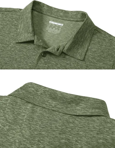 Vista 6 de CRYSULLY Polo de golf para hombre, manga corta, militar, con 3 botones, para exteriores
