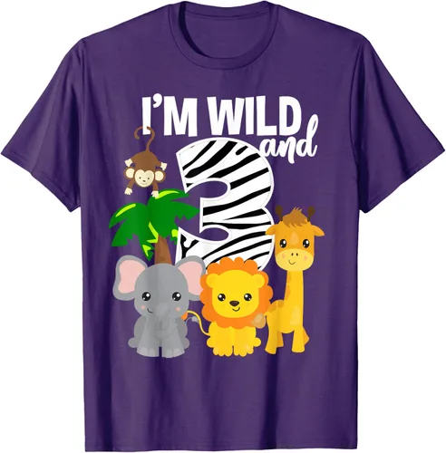 Vista 56 de Camiseta de cumpleaños con temática de zoológico de I'm Wild and 3, Negro, S
