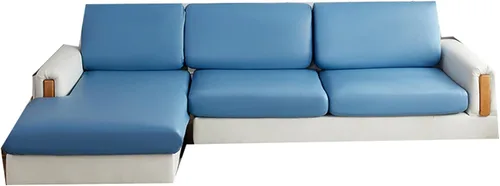 Vista 8 de Fundas de cojín impermeables para sofá, fundas de cojín de piel sintética para sofá en forma de L, protector de muebles para niños, funda de asiento