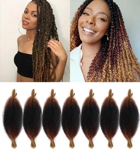 Vista 13 de Cabello afro trenzado elástico de 16 pulgadas, paquete de 3 marley twist para rastas falsas, trenzas rizadas de mariposa, cabello trenzado marley