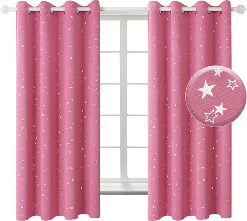 Vista 15 de BGment Cortinas opacas para dormitorio infantil, con aislamiento térmico, con ojales, estampado de estrellas plateadas, cortinas para oscurecer