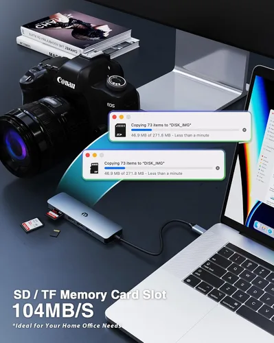 Vista 6 de Hub USB C 6 en 1, adaptador USB C, USB 3.0, HDMI 4K, 2 USB 2.0, lector de tarjetas SD/TF, estación de acoplamiento para dispositivos Mac Pro/Air
