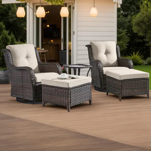 Vista 77 de HUMMUH Juego de 2 Sillas Giratorias Mecedoras de Mimbre para Patio Exterior, Juego de Muebles de Sillas Mecedoras de Ratán (Marrón, Azul) 50,000