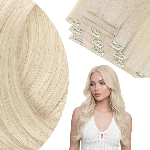 Vista 21 de Ve Sunny Extensiones de cabello clip-in de cabello humano real con reflejos, extensiones de cabello con clip para cabello corto, marrón oscuro