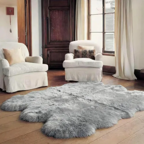 Vista 33 de Alfombra de Piel de Oveja Genuina Azul Playa de 2x3 pies, Alfombra de Acento de Piel Real Suave de Una Sola Piel para Silla, Funda de Asiento