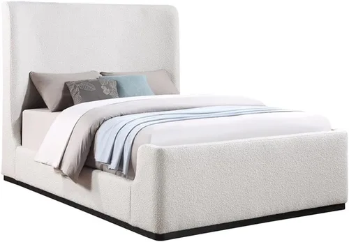 Vista 13 de Meridian Furniture OliverCream-T Colección Oliver Modern Cama individual tapizada de tela boucle contemporánea con acabado de cepillo de alambre