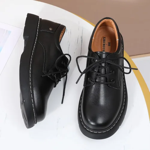 Vista 3 de Zapatos Oxford para mujer, con cordones, antideslizantes, parte superior de cuero, plataforma casual, cómodos, para trabajo, oficina, zapatos