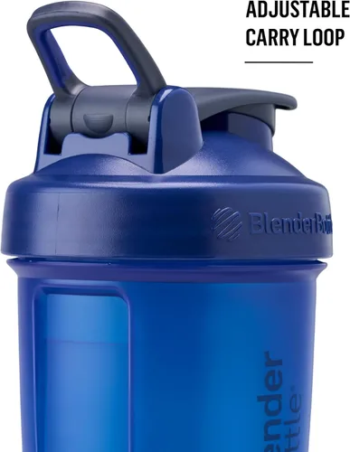 Vista 2 de BlenderBottle - Botella mezcladora con organizador de pastillas y almacenamiento para polvo proteínico, sistema Classic V2 ProStak, 22 onzas, azul