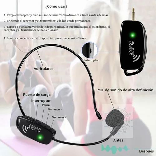 Vista 7 de Auriculares de Micrófono Inalámbrico MIC: 2.4G Micrófono de Cabeza Inalámbrico y Micrófono de Mano 2 en 1 - Rango de 160 Pies con Enchufe de 1/8