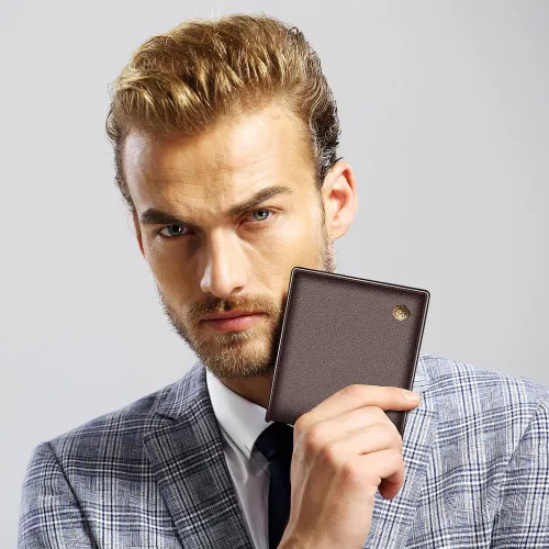 Vista 6 de LAORENTOU Billeteras de cuero genuino para hombre, billeteras plegables con cremallera, bolsillo para monedas, casual, cartera delgada