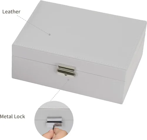 Vista 4 de Smileshe Joyero para mujeres y niñas, organizador de piel sintética con cerradura, 2 capas extraíbles de almacenamiento de viaje para anillos