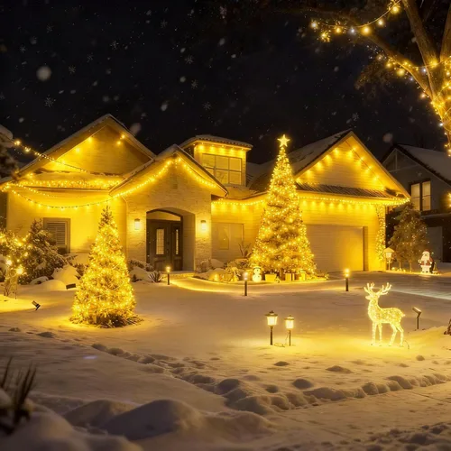 Vista 7 de SOLARBABY Luces solares de Navidad al aire libre, cadena de luces de 142 pies con 400 LED de blanco cálido para exteriores con control remoto, 19