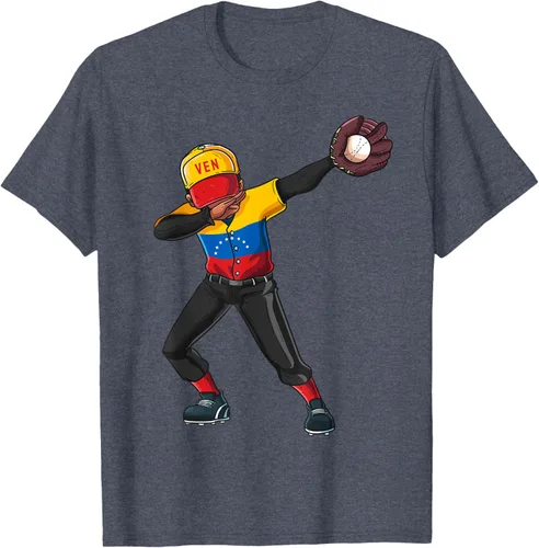 Vista 76 de Baseball Dabbing Venezuela Player Catcher Pitcher Hombres Niños Camiseta, Negro