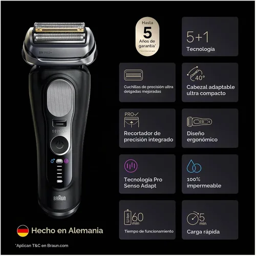 Vista 2 de Braun Series 9 PRO+ - Afeitadora eléctrica para hombres, maquinilla de afeitar de lámina húmeda y seca, centro de cuidado inteligente 6 en 1