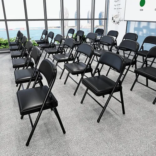 Vista 4 de Folding Chairs Silla de escritorio acolchada para muebles, silla de camping, silla de descanso plegable con marco de metal para sillas de oficina