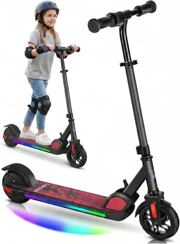 Vista 9 de [Usado] Caroma E35 Kids Electric Scooter for Ages 8-12, 150W Motor Up to 7 Miles Range & 10 MPH Speed, LED Display, Colorful Rainbow Lights Rojo