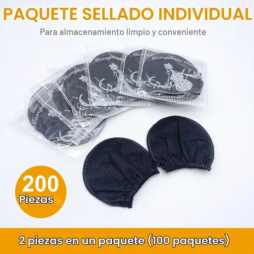Vista 2 de 200 fundas desechables para micrófono, no tejidas con banda elástica de mano, funda protectora para parabrisas de micrófono para KTV, karaoke