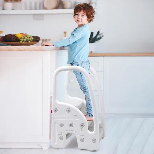 Vista 3 de GAOMON Taburete para niños pequeños, taburete de plástico para niños con Gris