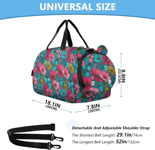 Vista 3 de Buttercup Turquoise Fuschia Line Drawing Gym Duffel Bag with Shoes Compartment Large Capacity Travel Duffel Bag for Beach Swim Bags Pool Sports