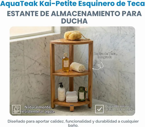 Vista 2 de AquaTeak Kai™ Petite - Soporte de almacenamiento de ducha de esquina de teca