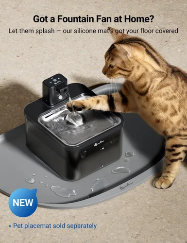 Vista 6 de DownyPaws Fuente de agua para gatos de acero inoxidable inalámbrica, 84 oz/2.5 L Fursink fuentes de agua inalámbricas para mascotas para gatos