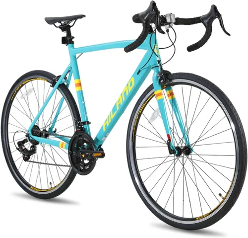 Vista 7 de HILAND 700C Bicicleta de carretera para adultos, bicicleta de carreras de Negro