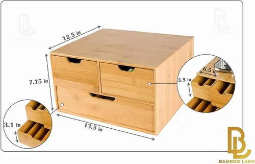 Vista 3 de Soporte extragrande de bambú para mostrador, cajón organizador de 2 niveles K-Cup