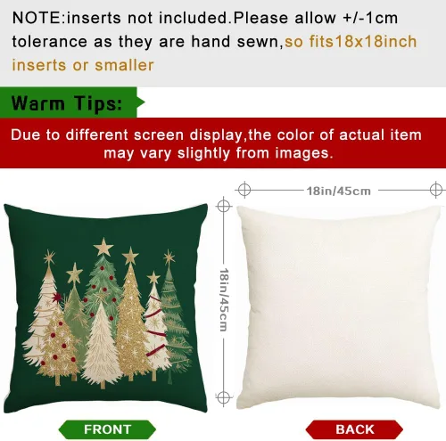 Vista 2 de RABUSOFA Fundas de almohada con árbol de Navidad de 18 x 18 pulgadas, decoración de invierno con acuarela de Navidad, estrellas doradas, funda