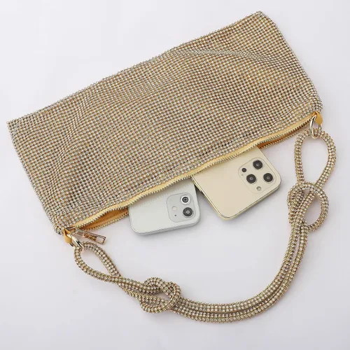 Vista 4 de BestAlice Monederos de diamantes de imitación para mujer, bolsa de cristal hobo de 13 x 6 pulgadas, elegante bolso de noche brillante para fiesta