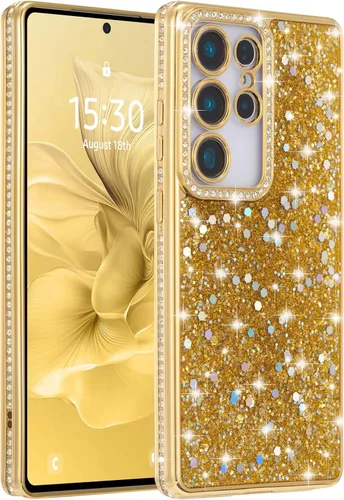 Vista 16 de FABSPARK Funda para Samsung Galaxy S22, Cristal Brillante Diamante Pedrería Lentejuela Brilloso Reluciente Espumoso Brillante Lujoso Galvanizado