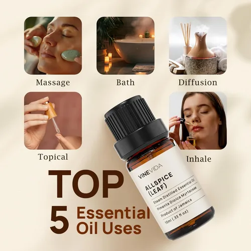 Vista 5 de VINEVIDA Aceite esencial de pimienta de Jamaica, 0.3 fl oz, aromas de velas y base para hacer jabón