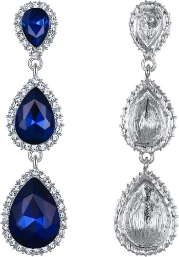 Vista 4 de EleQueen Pendientes de cristal austriaco en tono dorado para mujer, forma de pera de 2.5 pulgadas, color esmeralda
