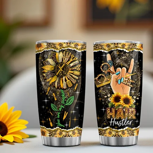 Vista 6 de Hair Hustler - Vaso de acero inoxidable de 20 onzas con texto en inglés "You Are My Sunshine", regalos de girasol para estilistas, regalos