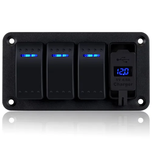 Vista 8 de Panel de Interruptor de Palanca de 3 Posiciones Impermeable de Aluminio, Panel de Interruptor Basculante de 12V/24V, Interruptor de Coche/Barco de 5