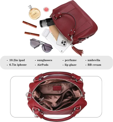 Vista 47 de Heshe - Bolsa de hombro de piel para mujer, con asa superior, bolsa cruzada