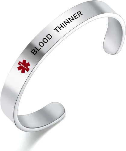 Vista 30 de LoEnMe Jewelry Pulseras de alerta médica personalizadas para hombres y mujeres, personalizable, grabado gratuito, acero inoxidable, pulsera