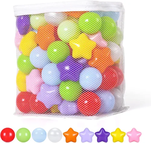 Vista 21 de Pelotas de Corral de Bolas Realhaha 50 100 200 500, Formas de Estrella para Bebés Niños Parque Infantil Bolas de Plástico para Bebés Piscina