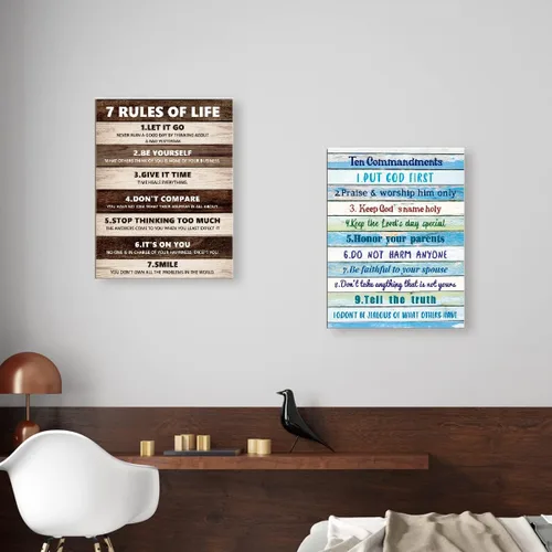 Vista 5 de LISTNGBO Arte de pared con los 10 mandamientos para niños, decoración de pared de diez mandamientos para niños, versículos de la Biblia, arte