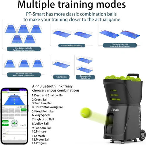 Vista 2 de Padel-Smart-Máquina profesional de pelotas de pádel con control de aplicación, capacidad de más de 100 bolas, batería de 4 a 6 horas, 12 modos