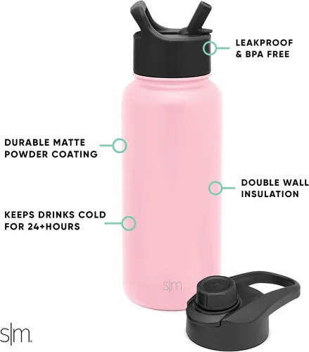 Vista 3 de Simple Modern botella de agua reutilizable con tapa para beber y con pajilla, termo de acero inoxidable con aislamiento al vacío, para gimnasio