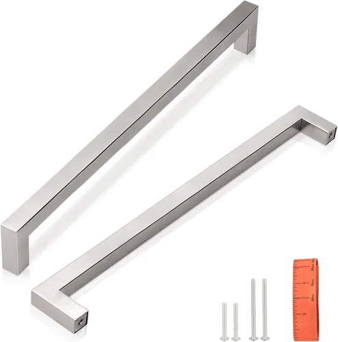 Vista 13 de Juego de manijas de puerta de acero inoxidable de 1/2 de ancho, esquinas cuadradas, para armario de cocina