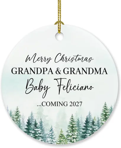Vista 21 de Adorno personalizado para bebé que llega 2027, adorno de Navidad de Bump, elige el nombre del bebé y el año de Navidad para el nuevo abuelo abuela