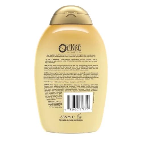 Vista 2 de OGX Champú fortalecedor anticaídas y cafeína de coco con cafeína, aceite de coco y extracto de café, 13 onzas líquidas