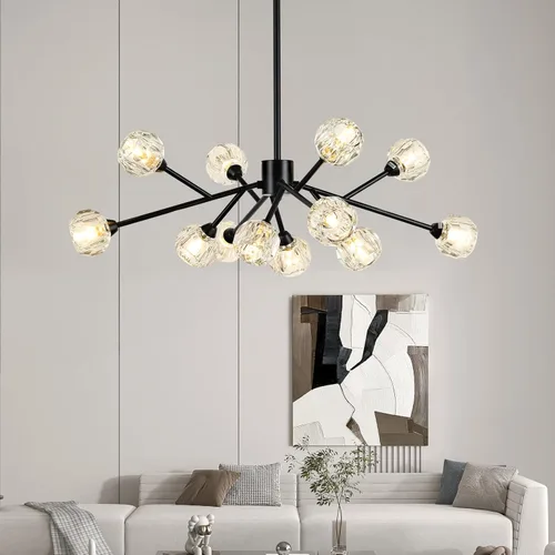 Vista 15 de Weesalife Sputnik - Candelabros para comedor, 6 luces de 25 pulgadas de diámetro Black Sputnik Chandeliers Adjustable Height Modern Crystal