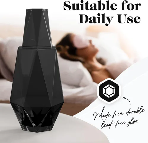 Vista 4 de American Atelier Juego de jarra y taza de noche geométrica moderna de 37 onzas, jarra de vidrio de 9 pulgadas con tapa y taza a juego, vasos