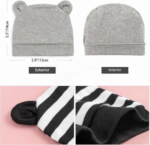 Vista 7 de DRESHOW BQUBO - Paquete de 6 gorros de bebé para niños y niñas, unisex, gorro de punto suave, gorro de guardería para recién nacidos, niños pequeños